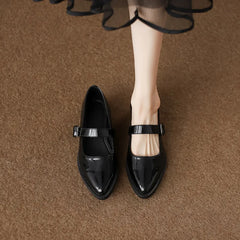 Patent Leather Buckle Strap Oxfords Woman Pointed Toe Shoes Low Heel Flats Mary Janes Lolita Derby Loafers Femme Sneakers