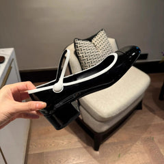 Japanned Leather Mary Janes Woman Color Block High Heels Shoes Belt Buckle Tacones Wedges Chunky Heeled Escarpins Mujer