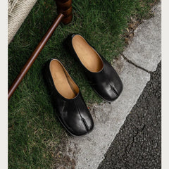Tabi Shoes Style Split Toe Flat Shoes Genuine Leather Style Loafers