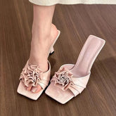 Shoes Woman Low Loafers Slippers Mules Cover Toe Slides Flower Pointed Fabric Rubbe