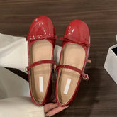 bouble bowtie flats japanned leather ballerina shoes height increasing bowknot ankle strap loafers slip on wedges