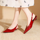 Delicate Red Shiny Leather Sandals Woman Slingback Low Heels Shoes Party Brides Tacones Mujer Pointed Toe Flats Sandalias