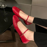 Shiny PU Leaather Flats Mary Janes Shoes Red Elegant Basic Pointed Toe Loafers Daily Casual Black Shoes