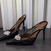 and pointed shallow patent leather rhinestone single shoes thin high-heeled banquet dress small size sandals