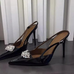 and pointed shallow patent leather rhinestone single shoes thin high-heeled banquet dress small size sandals
