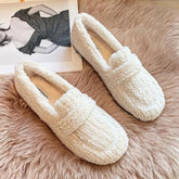 Plus Size 34-43 Wool Shoes Warm Cotton Loafers Femmes Lambswool Moccasins Slip On Round Toe Sheep Fur Flats