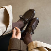 Leather Flats Shoes Loafers Round toe Vintage Suede Leather Casual British Style Flat Single Shoes