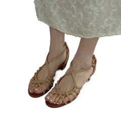 Vintage Open Toe Thick Heel Sandals