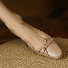 genuine leather square toe slip-on flats daily shoes