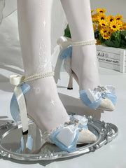 Lolita Shoes High Heels Elegant Pointed Wedding Party Stiletto Sandals Chain Pearl Pumps Princess Comfort