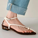 genuine leather narrow band ankle strap flats sandals pointed toe holidays beach sandals shoes