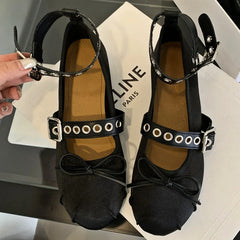 Rivet Ballerina Shoes Flat Mules Shoes Fashions Round Toe Skeleton Ballet Shoes Casual Metal Decoration Mary Jane Pumps