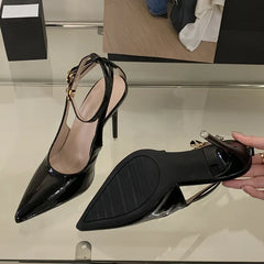 Pointed Toe Ankle Strap High Heels Elegant Party Shallow Brand Shoes Backless Stripper Shoes