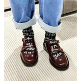 Niche British Style Embroidered Letter Small Leather Shoes Metal Buckle Loafers Shoes