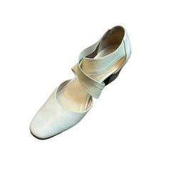 Women'sShoes Square Toe Thick Middle Heel Cross Elastic Cowhide Color Office Shallow Single Shoes