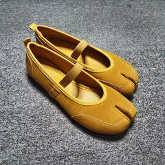 Split toe Faux suede Patchwork Tabi Ballet Flats Mary Janes Walking Loafers Casual Girls Dance Shoes