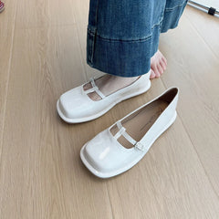 Patent Leather Ballet Flats Shoes All-Match Oxfords Square Toe Fall Mary Janes Square Toe Shoes Au