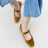 Velvet Mary Janes Belt Strap Shoes Square Toe Flats Ballerina Dress Barefoot Loafers Brides Ballets Femmes