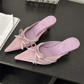 Crystal Butterfly-knot Woman Pumps Design Style Low Heels Pointed Toe Shallow Shoes Slides Mules Slippers