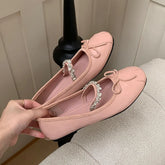 Pink Rhinestones Mary Janes Flats Lolita Shoes Soft Round Toe Footwear Shallow Ballet Flats Shoes