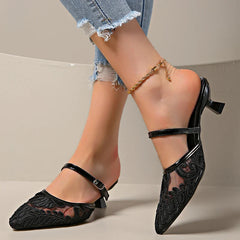 Breathable Lace Mules Slippers Slip On Singbacks Slide Elegant Party