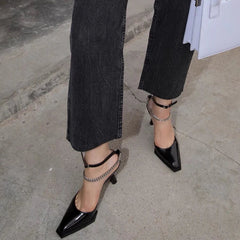 Buckle Pointed Toe Sandals Metal Chain Sandalias Stiletto High Heels Party zapatos de mujer