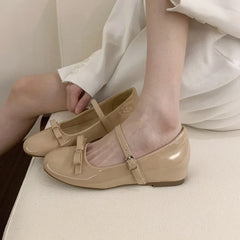 Shoes Increased Internal Beige Heeled Sandals Woman's Slippers Black Retro Mary Janes Increased Internal Shoes Beige