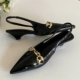 Elegant Metal Decoration Pointed Toe Thin Low Heels Sandals Casual Dress Mules Shoes