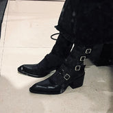 Leather Version Spicy Girl French Mary Jane Shoes Pointed Toe Thick Heel Boots Short Boots Shoes