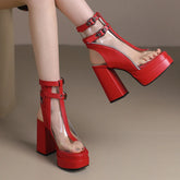 Brand Chic Thick Platform 12cm Super High Heels Ankle Boots Peep Toe Transparent Belt Buckle Slingback Shoes
