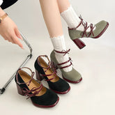Thick Heel Mary Jane Shoes Butterfly-knot Buckle Strap Shoes Elegant Party Dress Pumps