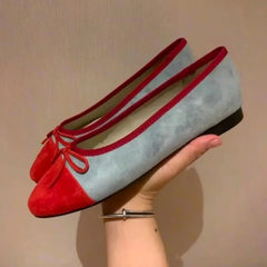 Suede Ballet Flats Cute Bow Decorated Loafers Elegant Mary Jane Shoes