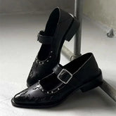 High Quality Leather Shoes Pointed Toe Metal Buckle Mary Jane Shoes