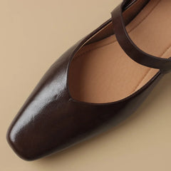 genuine leather square toe Slip-on Mary Jane pumps 4cm thick low heel elegant daily dress heeled shoes