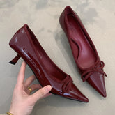 Pointed Toe Pumps Single Shoes Bowknot Patent Leather Office Shallow Elegant Brand High Heels Tacones