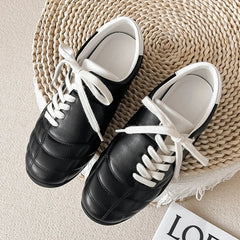 Casual Sports Ballet Flats Round Toe Lace Up Loafers Comfortable Soft Sole Walking Running Shoes