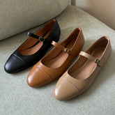 genuine leather round toe slip-on Mary Jane flats soft comfortable casual daily footwear shoes