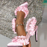 Street Style Butterfly-Knot Pointed Toe Sandals Stiletto High Heels Banquet Prom Mule Shoes