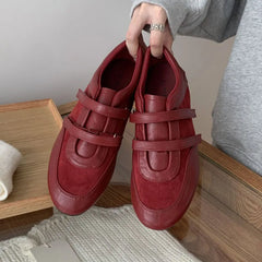 Red Coffee Brand Flat Shoes Round Toe Sneakers Soft Flat Heel Casual Outdoor Single Shoes