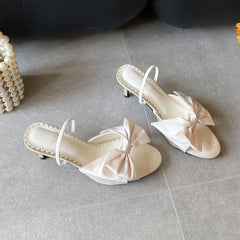 Butterfly-Knot Thin Heels Sandals Shoes Round Toe Footwear Elegant Heeled Sandals Slides Shoes