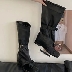 Black Wedge Sandals Woman Thong High Heels Long Boots Belt Buckle Gladiator Shoes Sandal Femmes