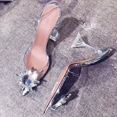 CRYSTAL Diamond PVC Transparent High Heels Pointed Toe Elegant Banquet Prom