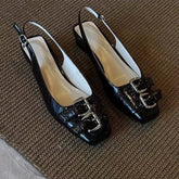 Square Toe High Heels Sandals Chunky Leather Shoes Woman Slippers Party Pumps Mujer Flip Flops