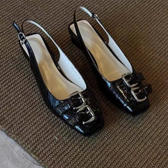 Square Toe High Heels Sandals Chunky Leather Shoes Woman Slippers Party Pumps Mujer Flip Flops