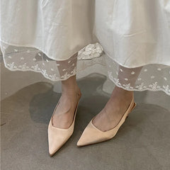 Low Heel Footwear Shallow Heeled Sandals Shoes Casual Pointed Toe Sandals Slip On