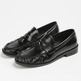 Patent Leather Tassel Design Loafers Square Heel Flat Shoes Comfortable College Style Shoes Zapatos De Mujer