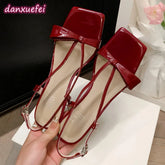 Patent Leather Narrow Band Thin High Heel Cross Strap Sweet Bowtie Sandals Elegant Pumps Shoes