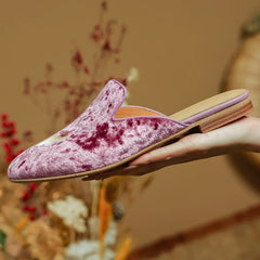 embroidery velvet slip-on flats mules round toe pigskin inside sheepskin insole casual sandals shoes woman