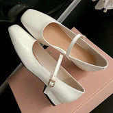 Patent Leather Square Toe Buckle Strap Sandals Low Heels Party
