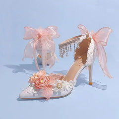 Lolita Brode Shoes Pearl Rhinestone Pink High Heels